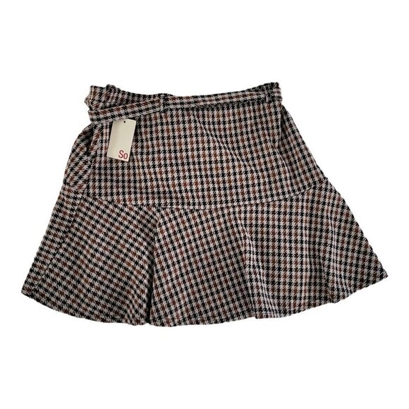 SO Skirt Juniors Houndstooth Flounce Flowy Mini Skirt Multicolor Size XXL - Picture 2 of 6
